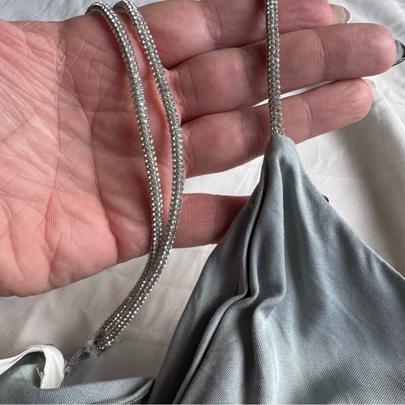 H&M bluish grey slinky tank top with crystal straps size medium - Picture 5 of 7